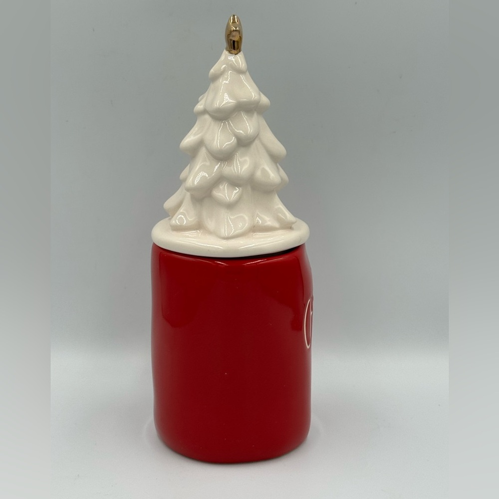 Rae Dunn Red Christmas Stoneware Mug with White Tree Topper - Picture 4 of 9